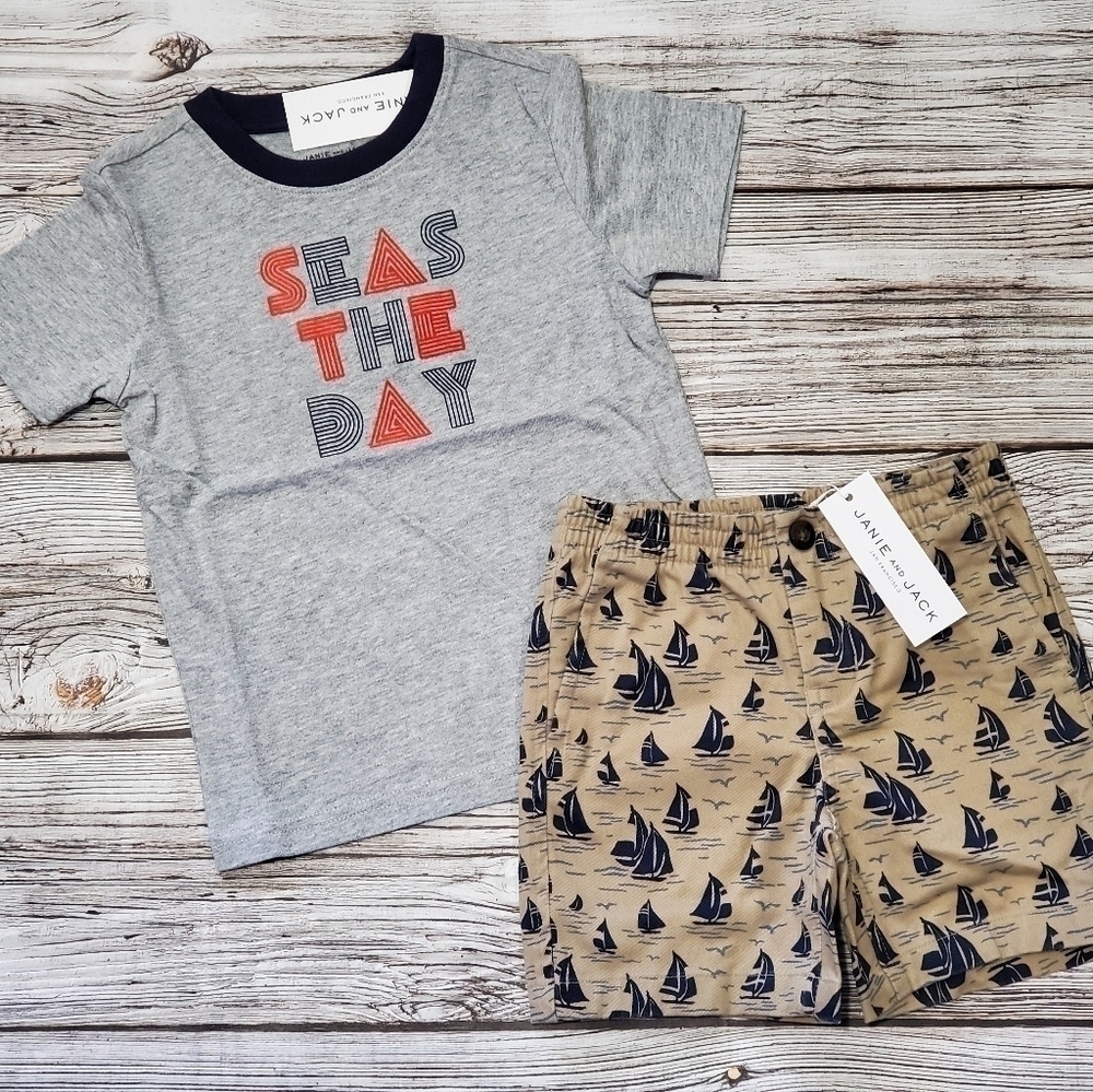 Janie and Jack Nautical Set Seas the Day Summer Set 100% Cotton NWT